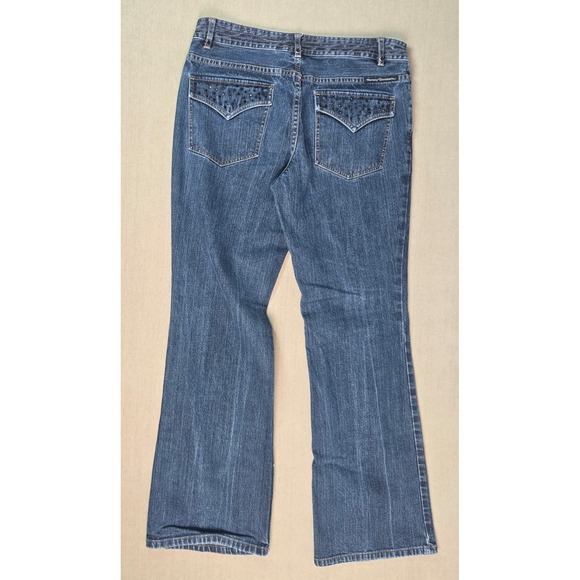 Harley Davidson Womens Blue Rhinestone Embellished Bootcut Jeans Medium Wash 10 - Picture 2 of 12